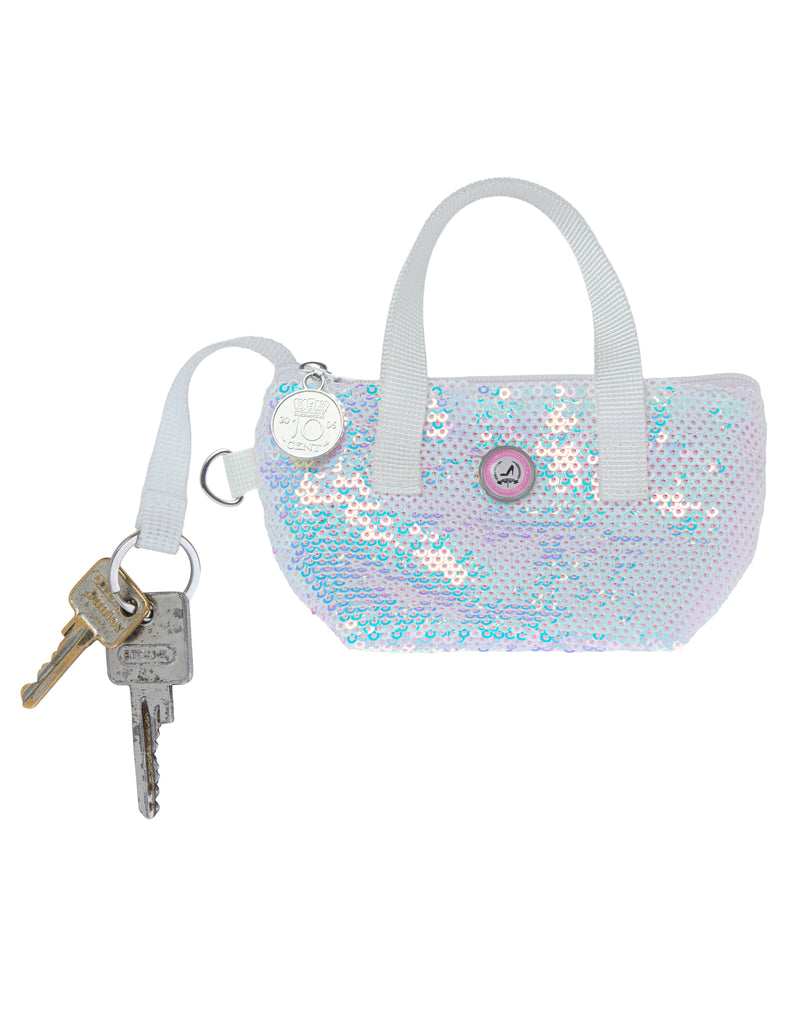 Dubai white pearl unicorn sequins key pouch with keys attached and clip ring