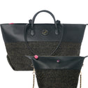 Black Sophia Icon Set handbags with woven bottoms, gold chain straps, and pink accents by All-time Favourites.
