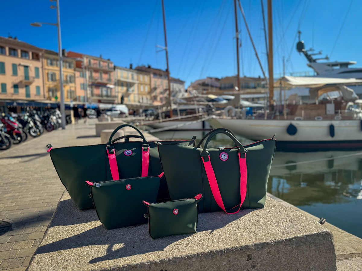 The port of St Tropez with the St Tropez bag collection