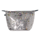 Toilettas met rits, pailletten grijs met regenboogkleuren