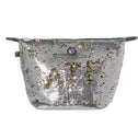 Toiletry bag with zipper, sequins grey with rainbow colours