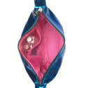 Inside Toiletry Bag with zipper, pink lining and inner pocket, PU metallic blue