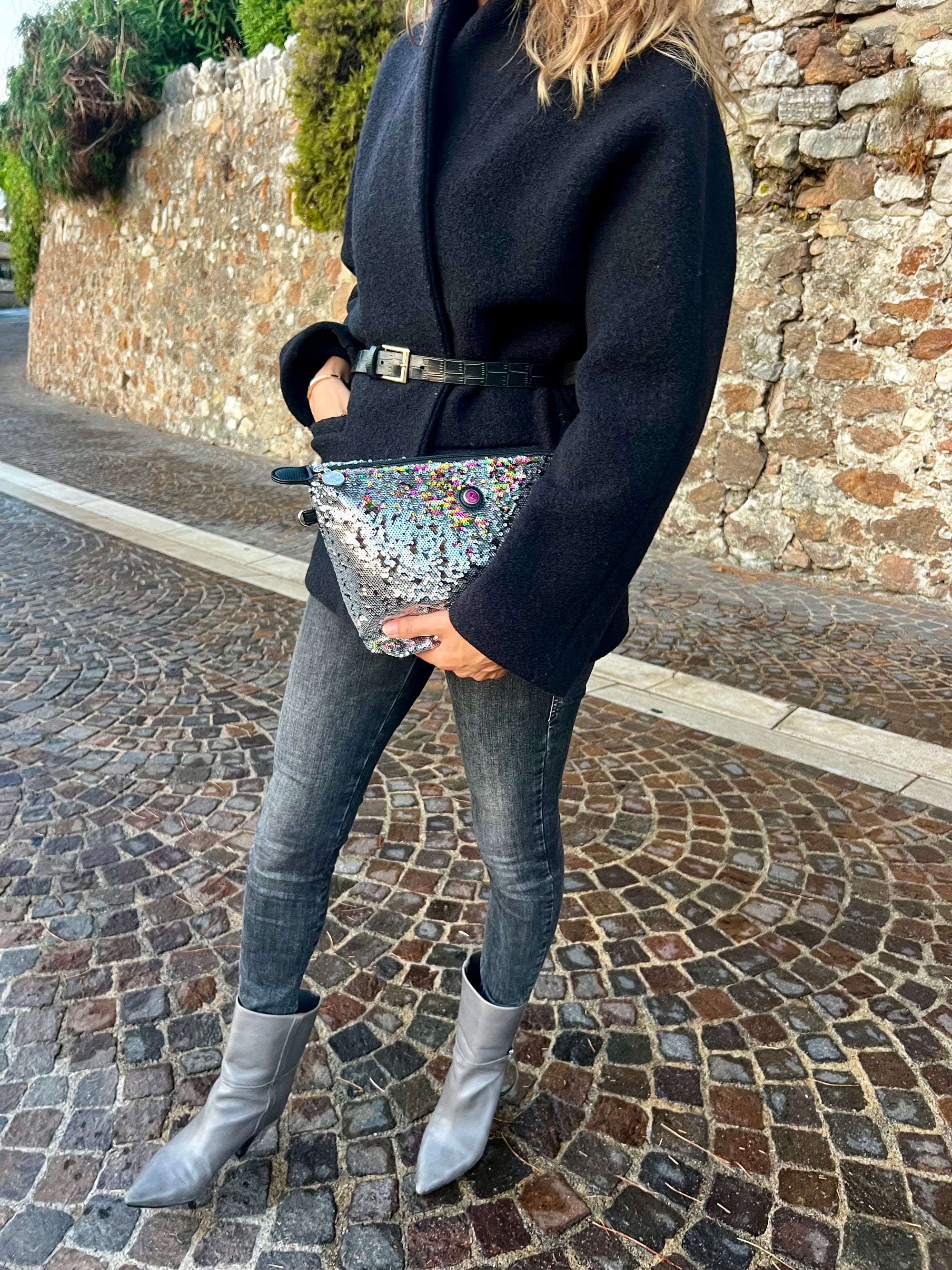 Toiletry Bag Grey & Rainbow Sequin CANNES