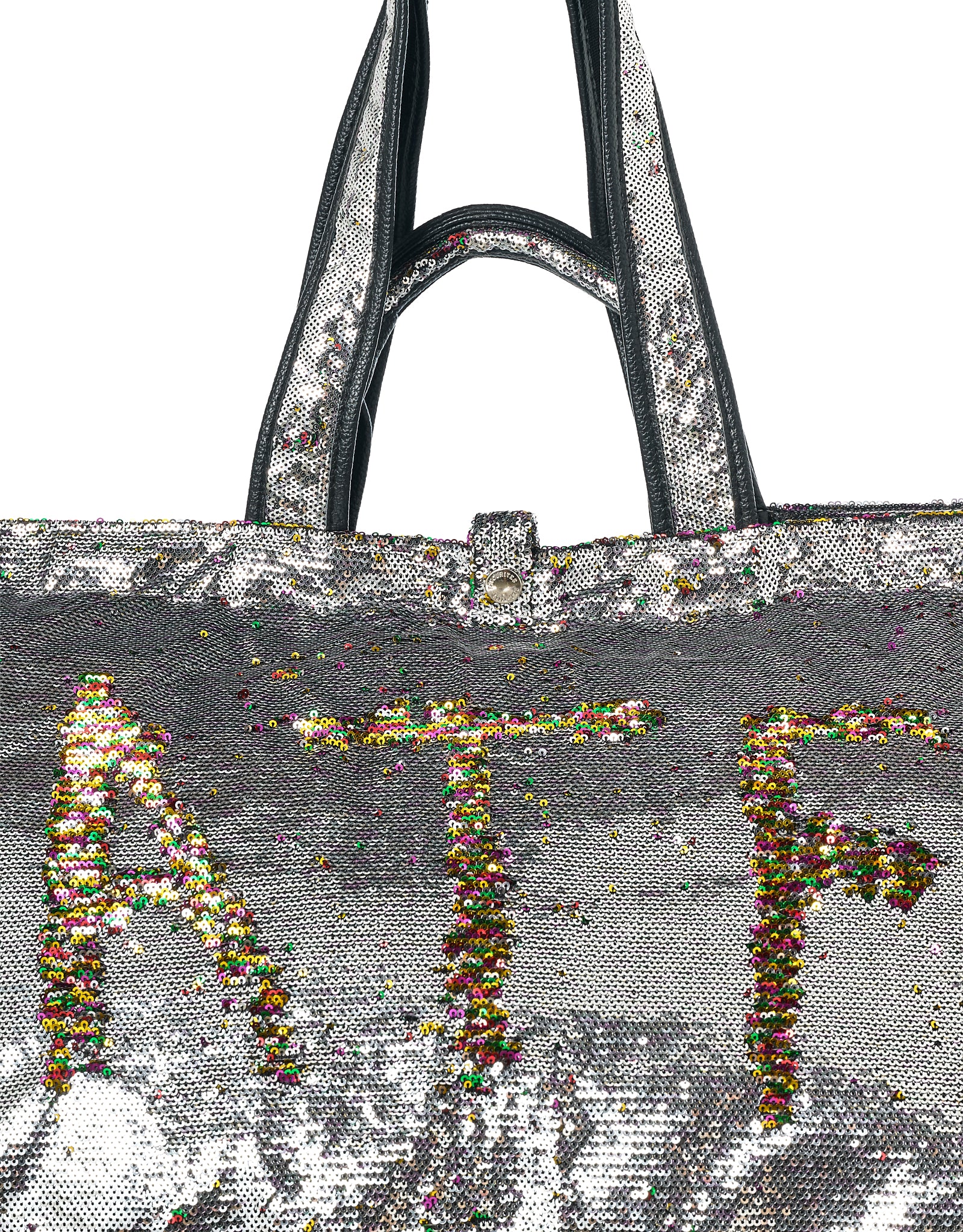 ATF shopper met rits, pailletten grijs met regenboogkleuren