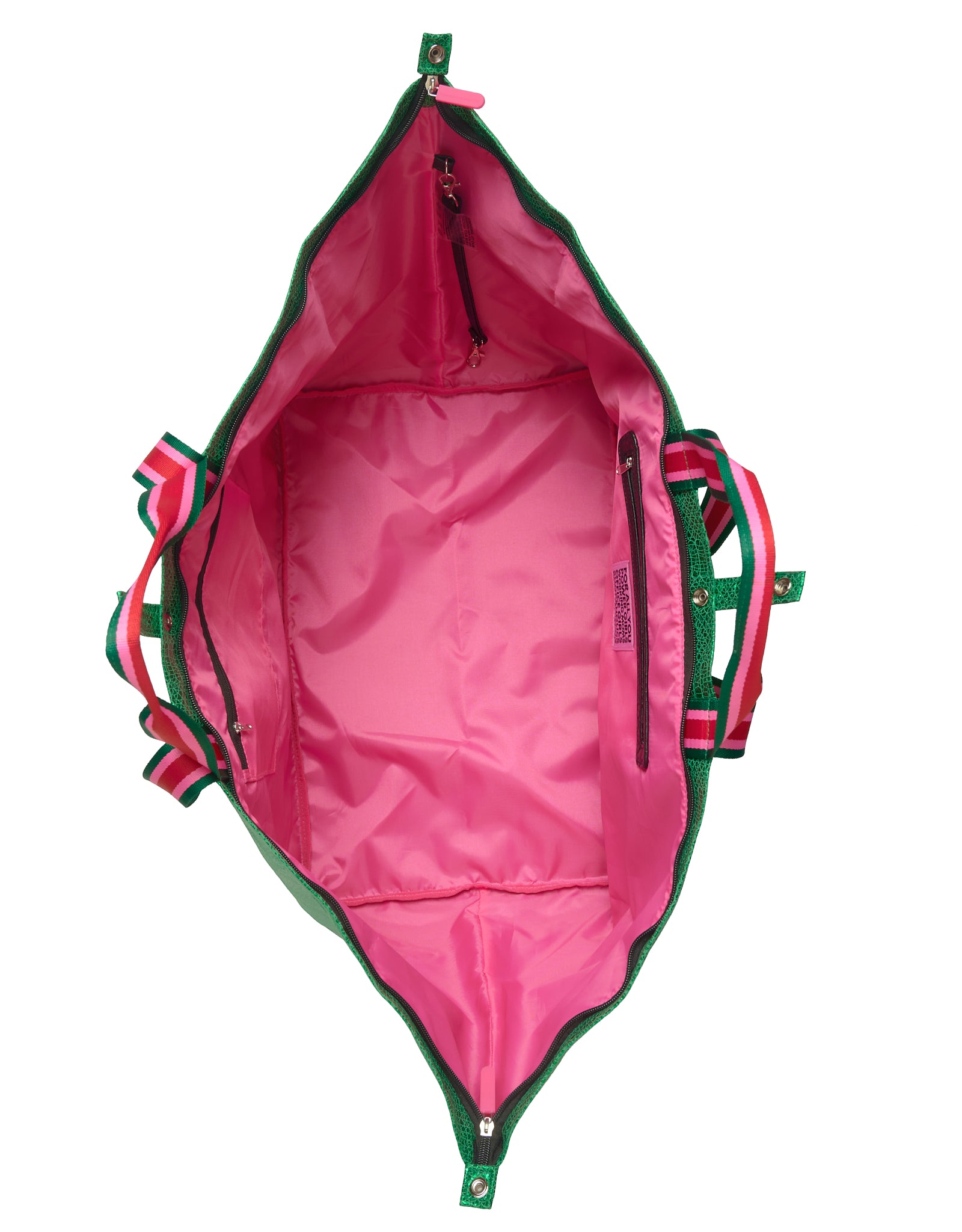 Interior of the Large Tote Bag Venezia with bright pink lining, two inner zip pockets and full zipper closure.