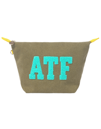 khaki pouch with 'ATF' text on a white background