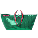 Large Tote Bag Venezia in metallic green croc print with striped handles, top zipper closure and signature logo detail.