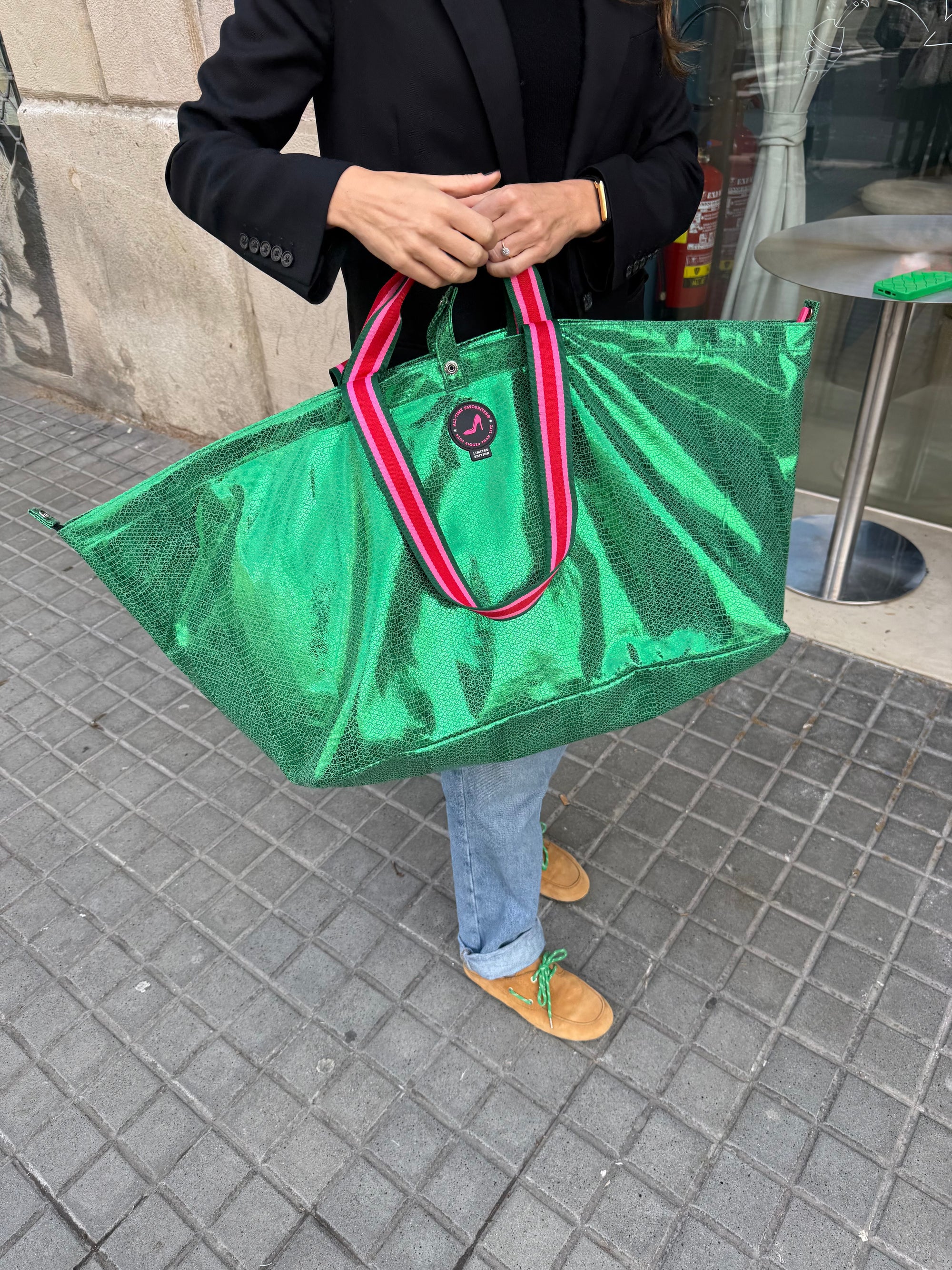 Large Tote Bag Metallic Green VENEZIA