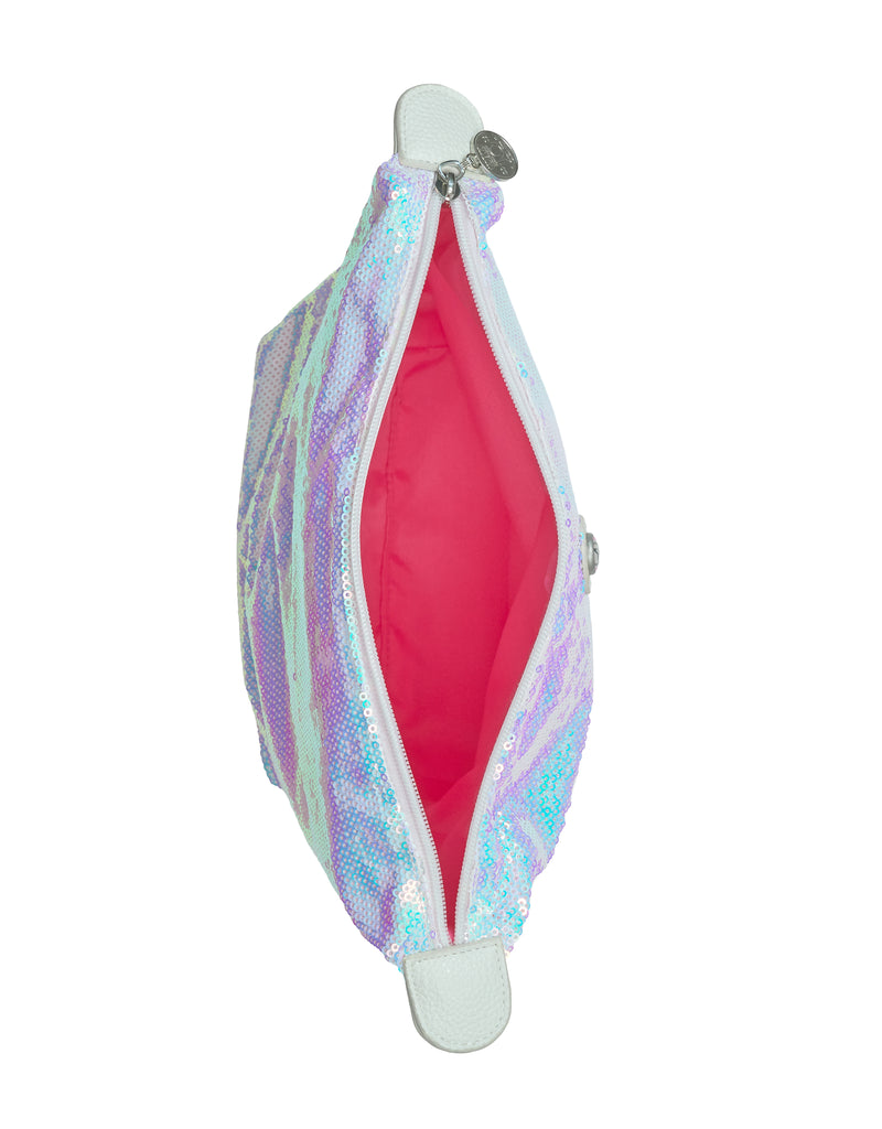 Inside view of Dubai toiletry bag showing pink lining and zippered inner pocket