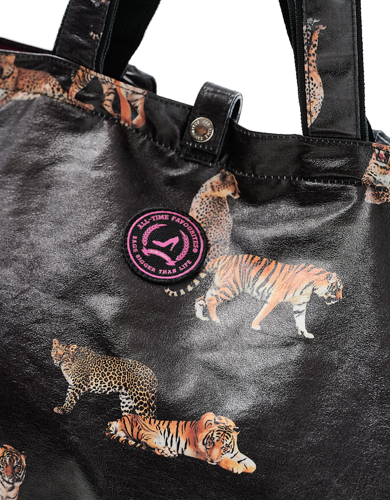 Large black tiger motif FLORENCE tote bag